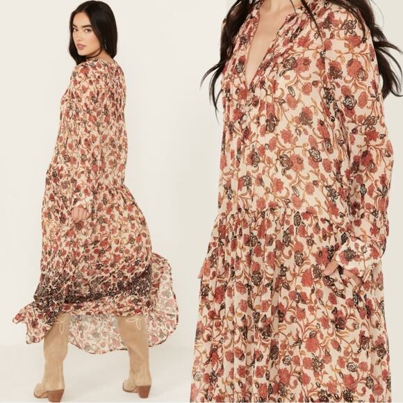 Free People See It Through Dress in Tea Combo Size Large Bohemian Boho Floral - Picture 5 of 16